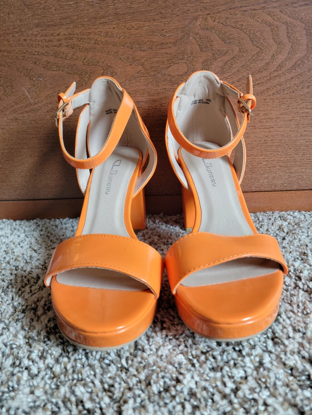 CL By Laundry Orange Patent Block Heel Sandals with Ankle Strap